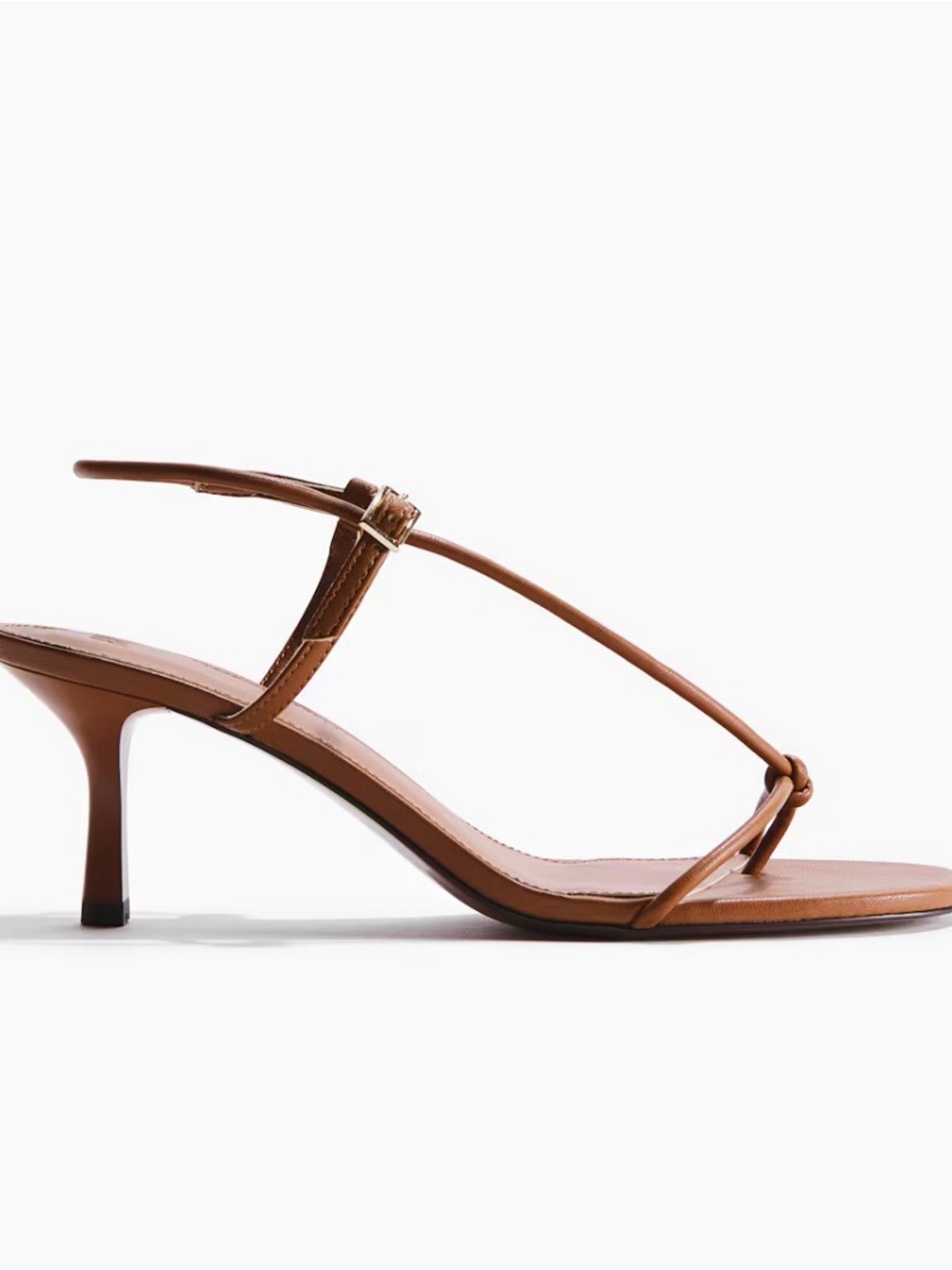 H&M Strappy Brown Leather Kitten Heel Sandal